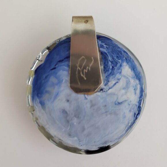 Artist Signed Modernist Metallic Infused Glass Pendant Handmade Baubles Shimmer - Picture 5 of 6